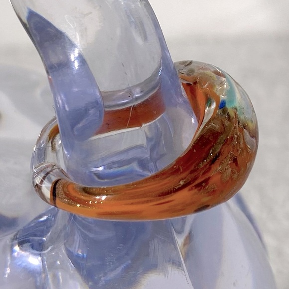 Vintage Art Glass Handmade Orange Gold Red Band Ring - Picture 5 of 11